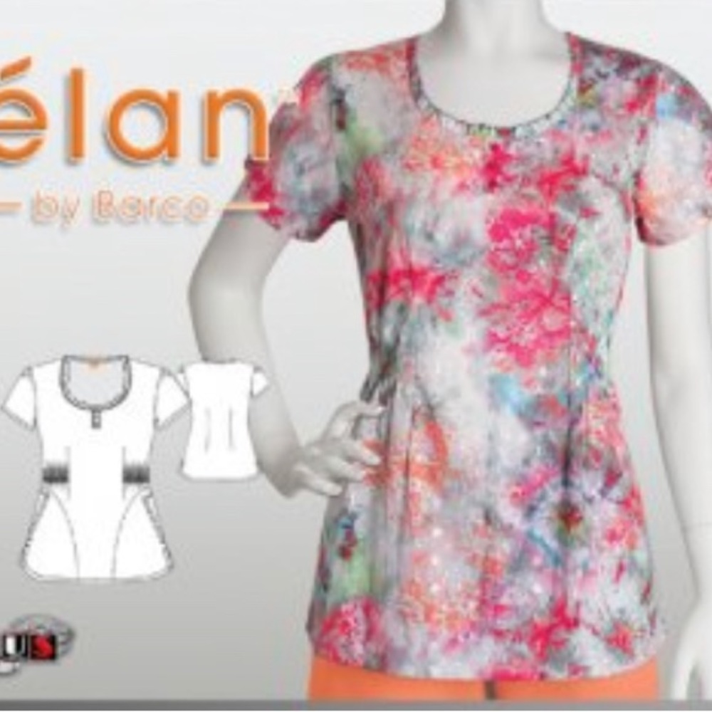 Elan Pink Print scrub top S small